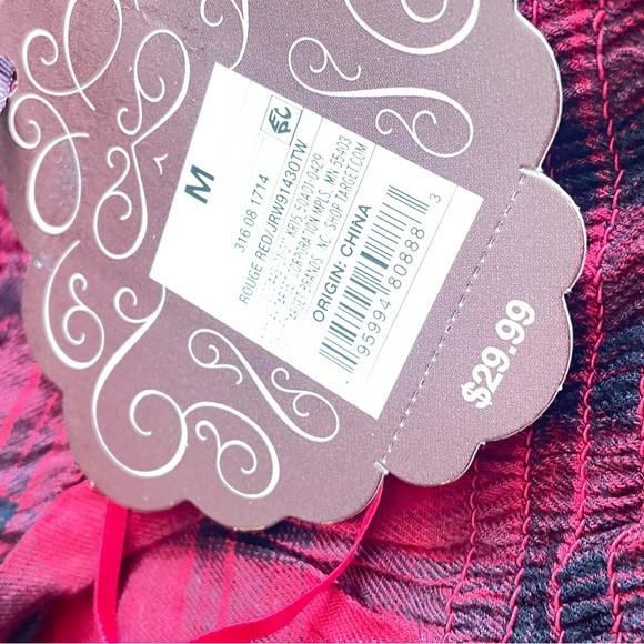 NWTS Knox Rose black and red Plaid Boho Peasant Smocked Button Fron - Picture 2 of 8